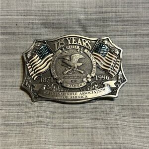 Silver Commemorative Belt Buckle with American Flags NRA 125 years